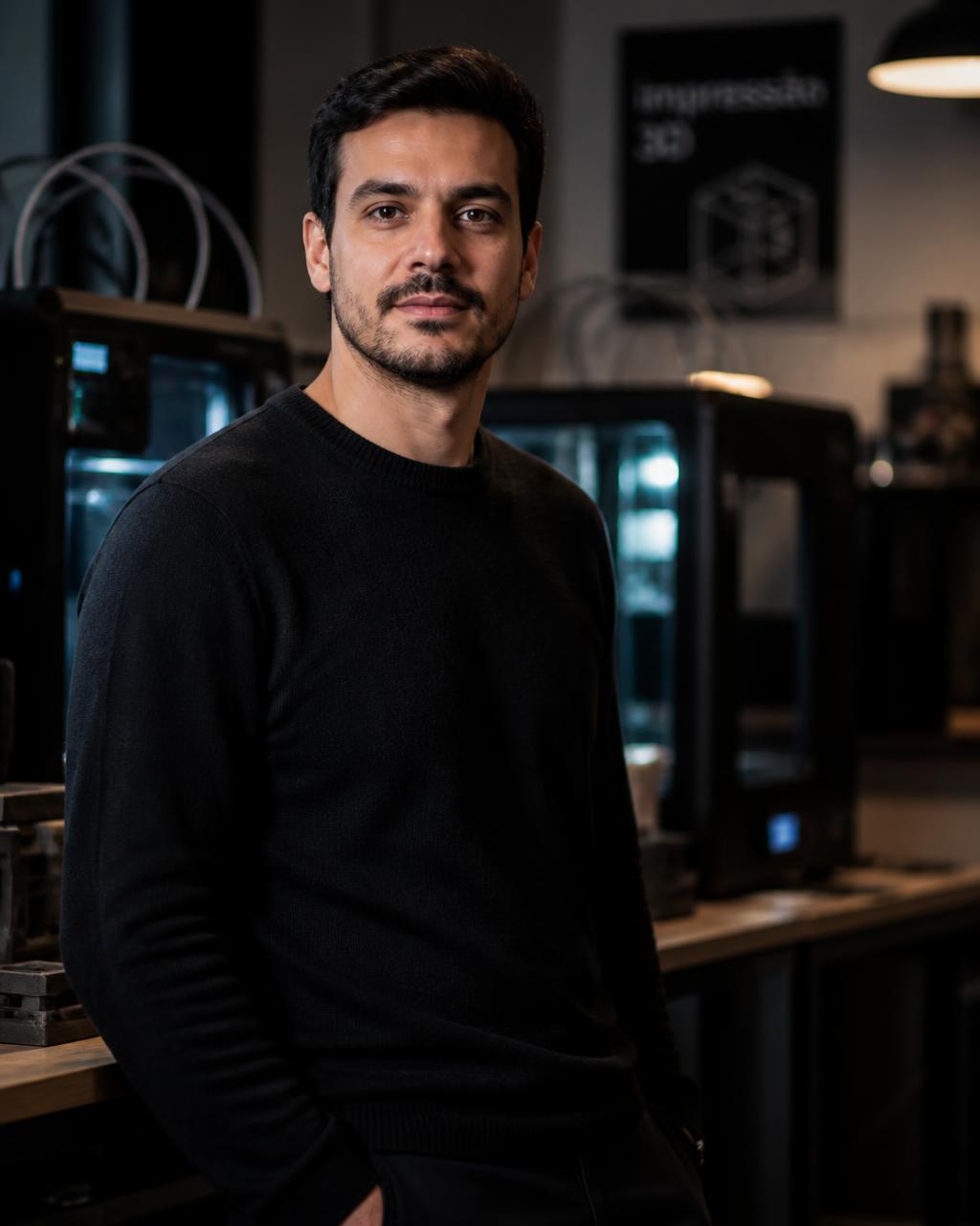 Raphael Vitor Alvarenga Oliveira, fundador de Forge3D, en su laboratorio de impresión 3D